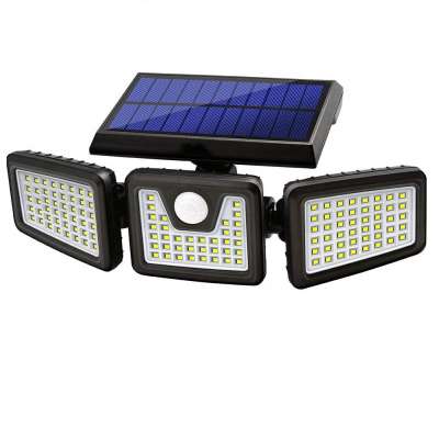 Solar Powered Outdoor Wireless PIR Sensor Wall Light 3 Adjustable Heads,IP65 Waterproof, Security LED Flood Light